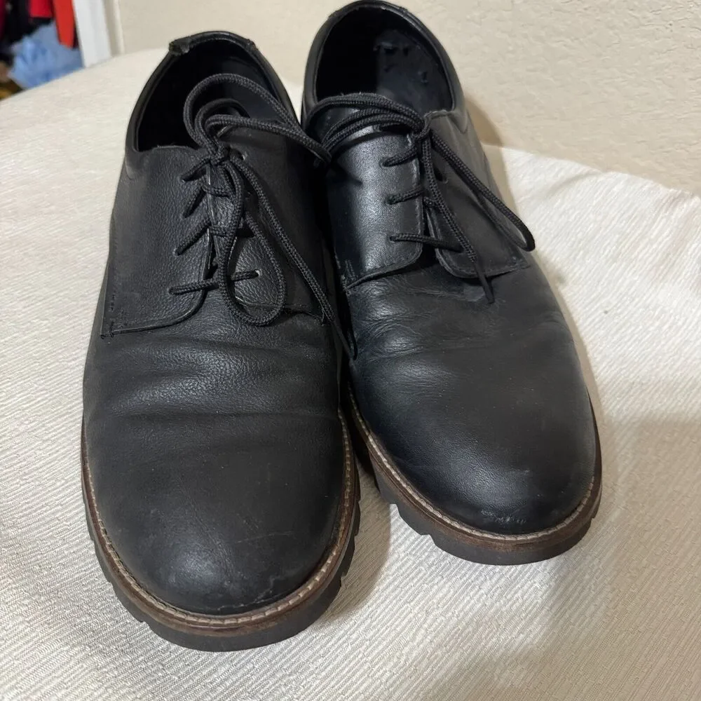 Rockport Men's Plain Toe Oxfords shoes Lug Sole Maverick sz 11 black leather